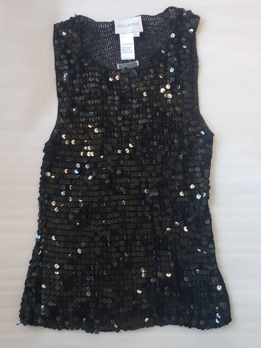 NWOT Vintage Bellessa Black Sequin Sleeveless Top Party Holiday Size large